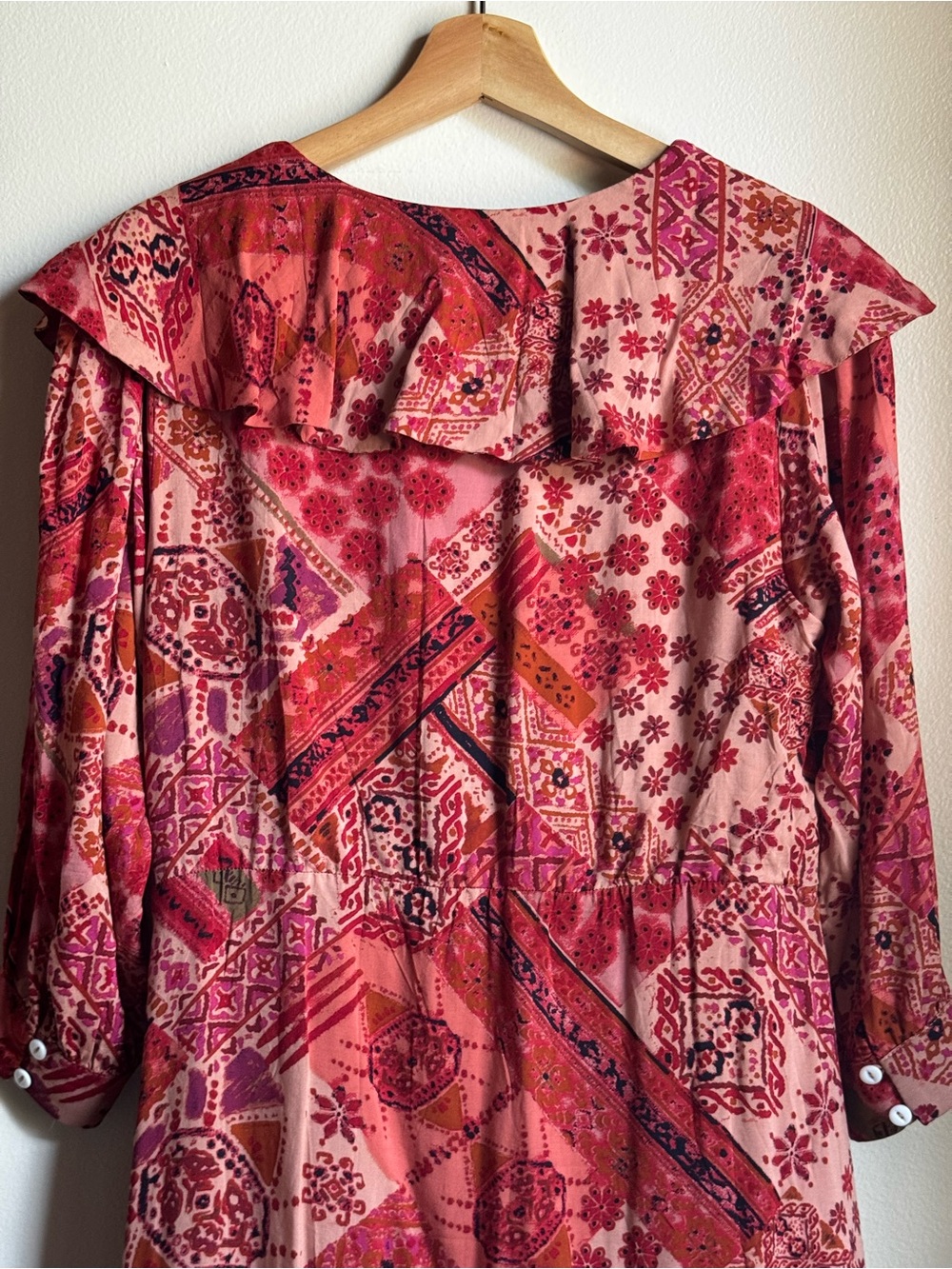 Free People Pink & Red Patterned Maxi Dress with Ruffle V-Neck - Picture 7 of 8